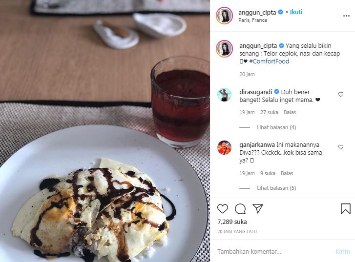 Anggun C Sasmi membagikan foto telur ceplok yang menjadi santapannya di Prancis
