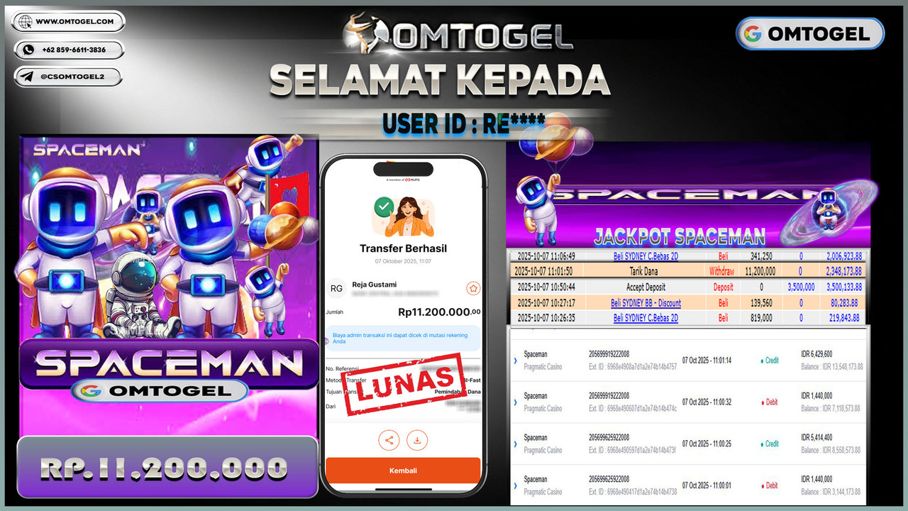 OMTOGEL JACKPOT PRAGMATIC CASINO SPACEMAN 11 JUTA DI BAYAR LUNAS ,-