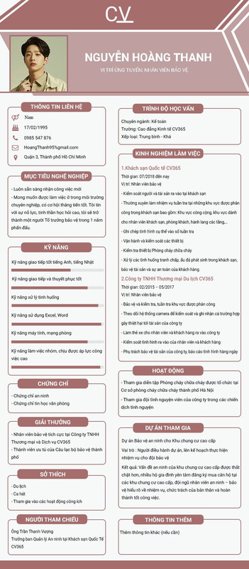 bản cv mẫu xin việc