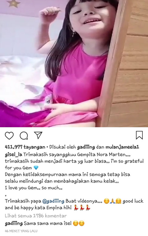 Tangkapan layar Instagram Gisella 