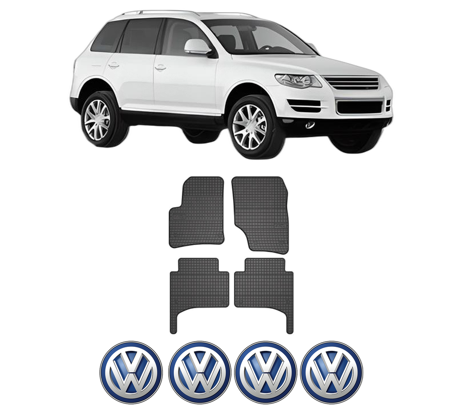 Set covorase presuri Volkswagen TOUAREG (7LA, 7L6, 7L7) din 2002-2010, auto, din cauciuc thermoplastic, 4 Stickere auto cu Volkswagen