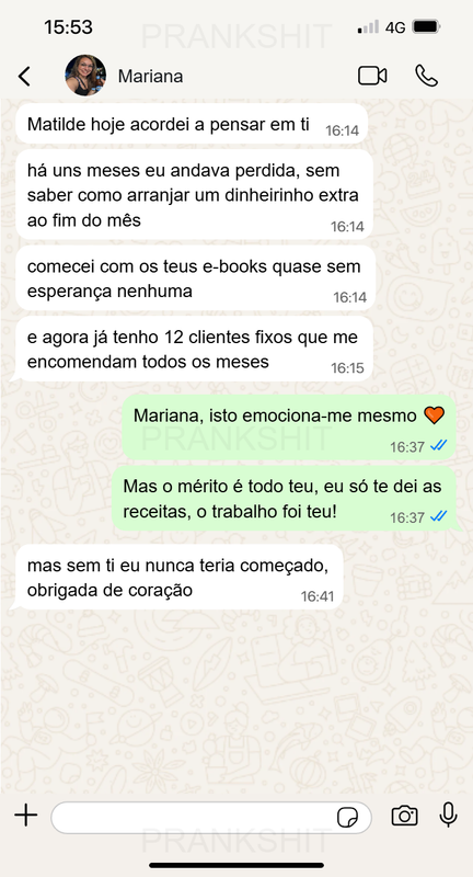 Print de conversa de WhatsApp — resultado de aluna