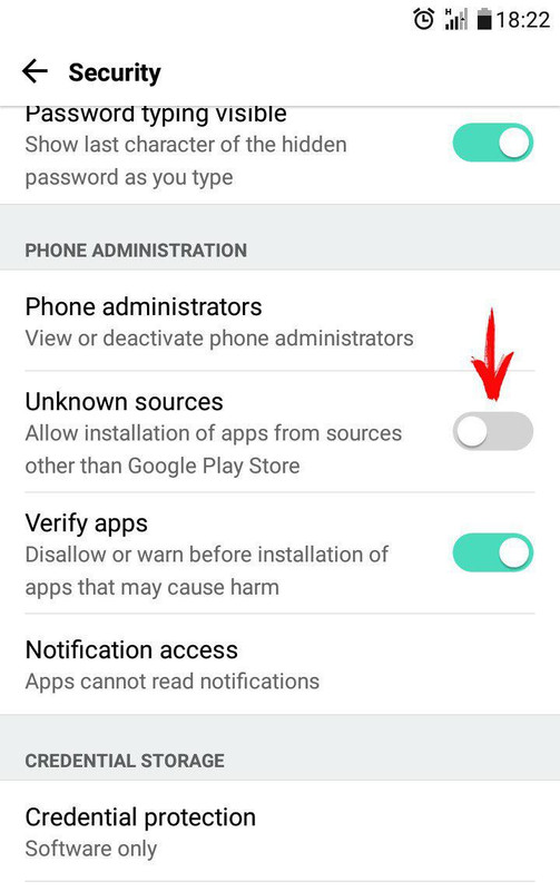 Contoh menu: Install unknown apps