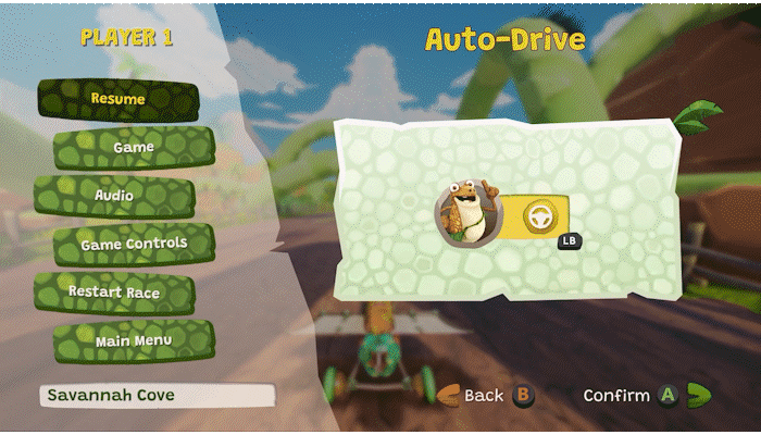 Play in auto-drive mode with Mazu in Gigantosaurus Dino Kart 