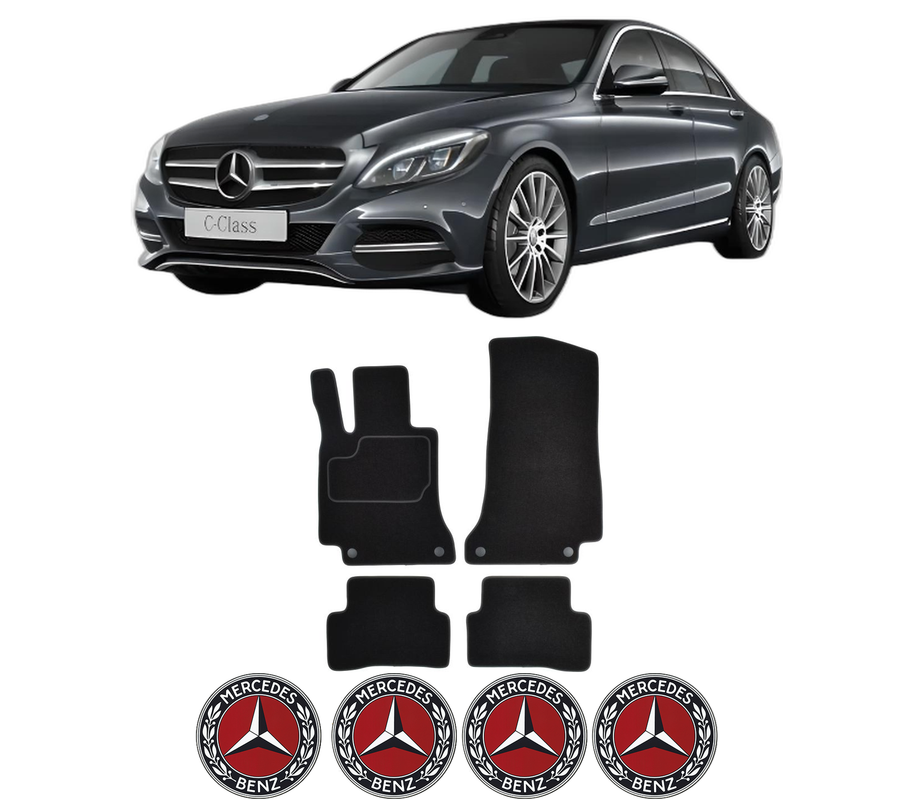 Set Covorase Presuri MERCEDES-BENZ C-CLASS (W205) din 2013-2021, Auto, Material Textil Mocheta, 4 Stickere auto cu MERCEDES-BENZ