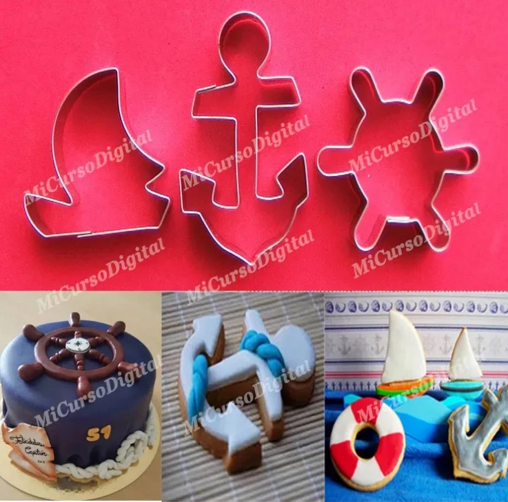 Cortador de galletas náutica marinero ancla barco timón flotador 3PZ