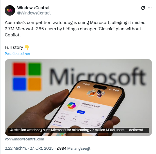 Ärger mit Microsoft 365-Copilot-Bundling Tarif in Australien