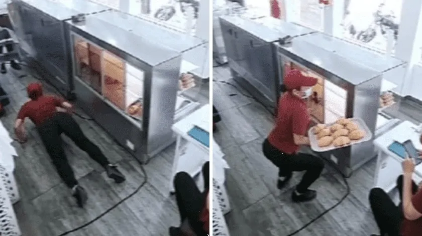 ¡Atrapada! Empleada de panadería captada por cámara perreando en el trabajo (VIDEO)