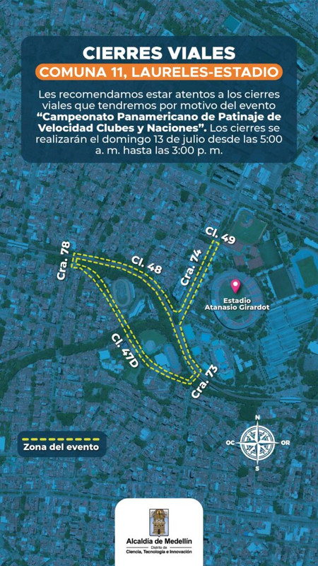 Medellín tendrá cierres viales este domingo por Campeonato Panamericano de Patinaje