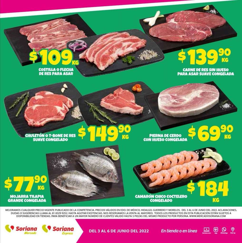 Soriana Mercado y Express: Ofertas en Carnes, Frutas y Verduras vigentes al Lunes 6 de Junio 