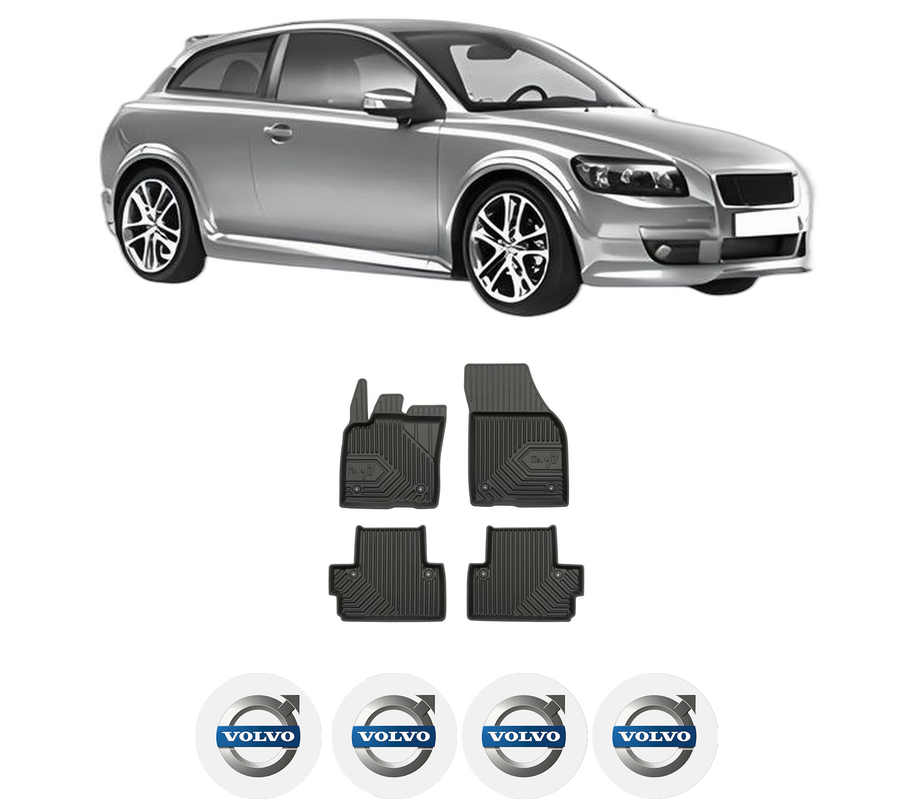Set covorase presuri VOLVO C30 (533) din 2006-2012, auto, din cauciuc thermoplastic, 4 Stickere auto cu VOLVO