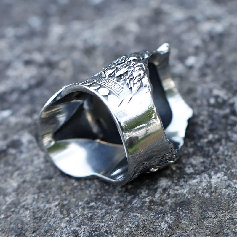 Stainless Steel Rings Vintage Warrior Wolf And Skull Viking