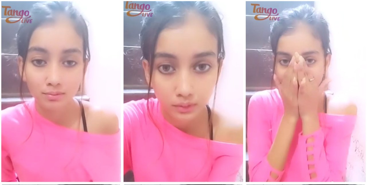 Cute desi girl tango live teasing showing her boob and rubbing closeup