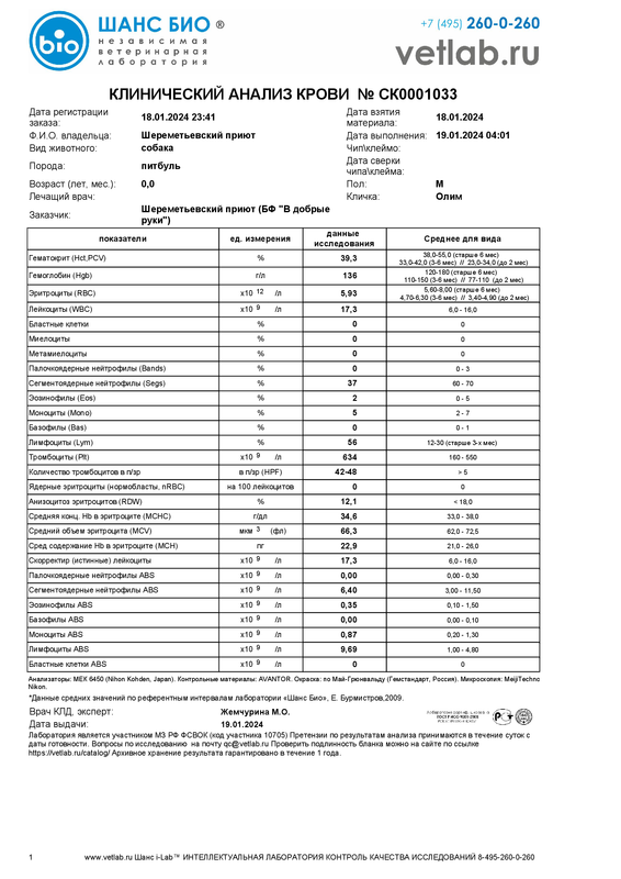 Клиническийанализкрови_Шереметьевский приют_СК0001033