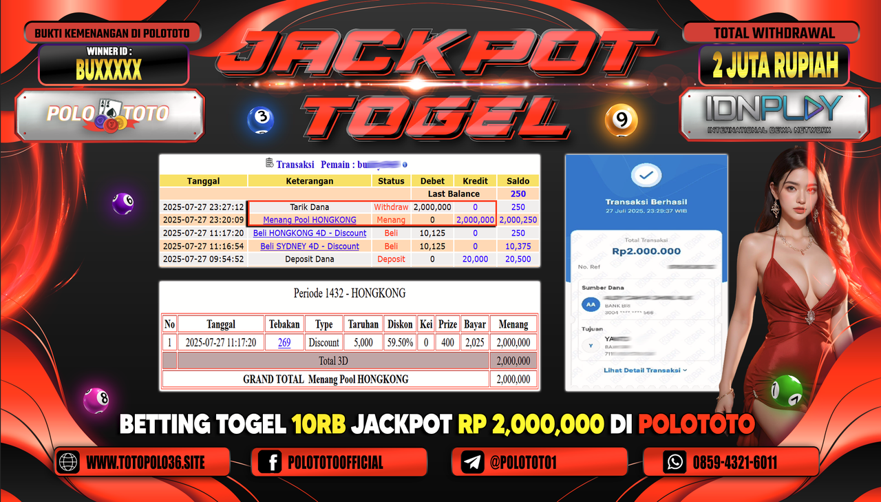 POLOTOTO JACKPOT TOGEL HONGKONG LOTTO Rp.2.000.000,- LUNAS