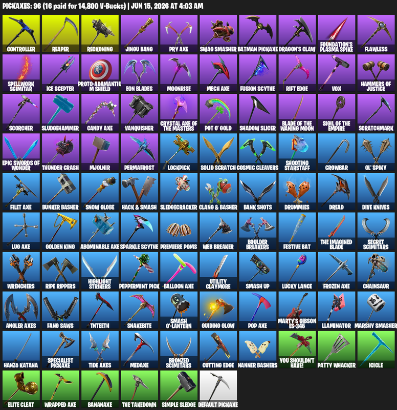 185 Skins IKONIK Travis Scott purchased 3 months ago 96 pickaxes