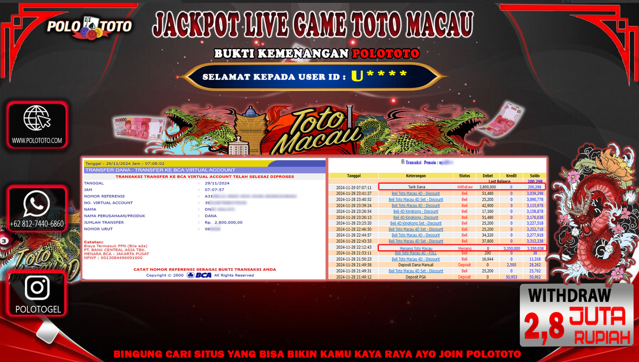 POLOTOTO JACKPOT TOGEL TOTO MACAU Rp.2,800.000,-