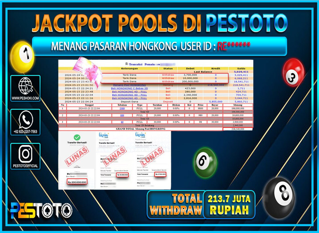 HANYA DI PESTOTO JP PASTI DI BAYAR LUNAS DAN CEPAT!!!!!! JP TOGEL { HONGKONG } Rp.213.700.000 !!!!!