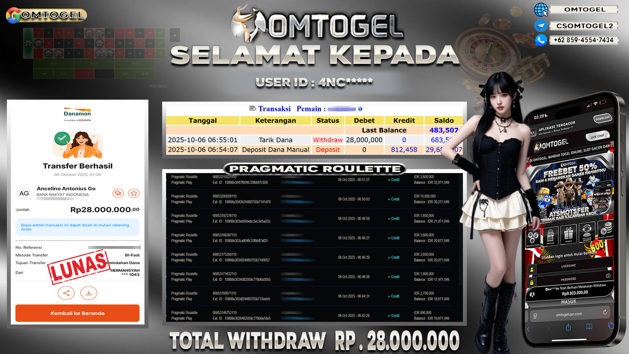 OMTOGEL JACKPOT PRAGMATIC PLAY ROULETTE 28 JUTA DI BAYAR LUNAS ,-