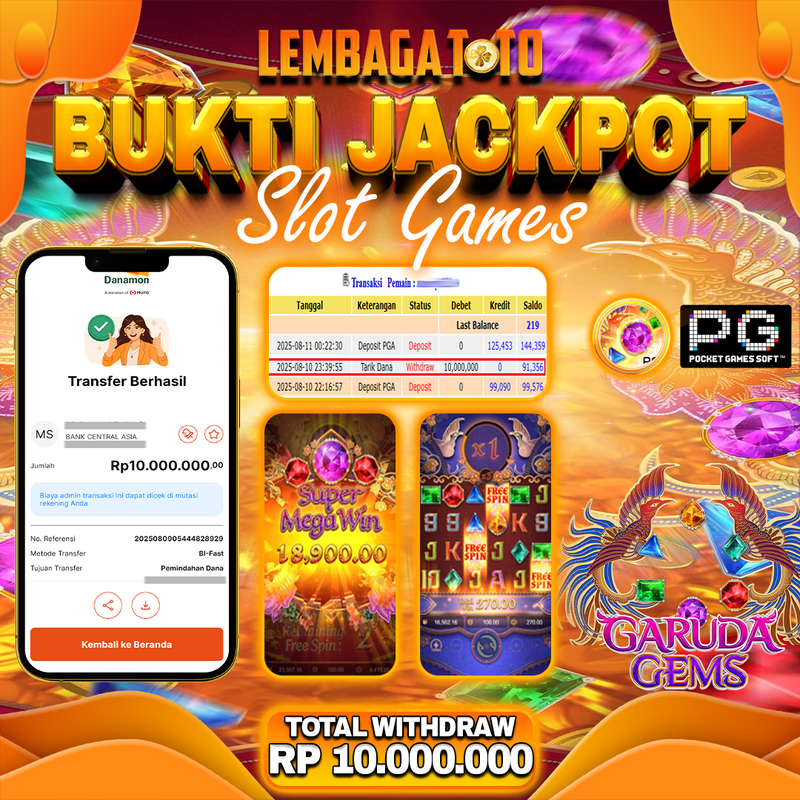 BUKTI JACKPOT 11 AGUSTUS LEMBAGATOTO GARUDA GEMS  Rp.10.000.000,- LUNAS