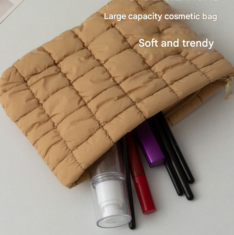 Rose Red 2 Pack Quilted Puffer Clutch Bag Set Checkered Makeup Pouch Women Fashion Cosmetic Organiser for Travel and Daily Use
