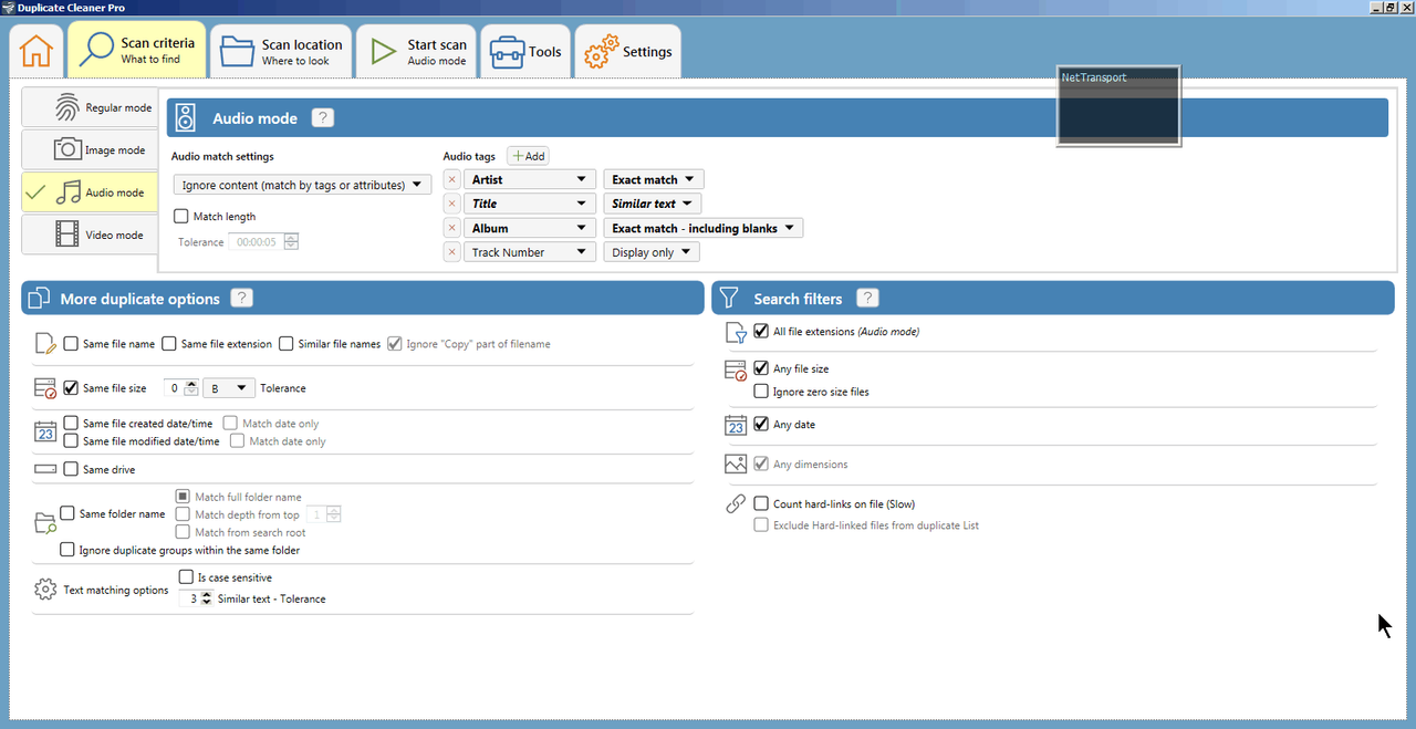 DuplicateCleaner5 Audio Mode Tag Comparison