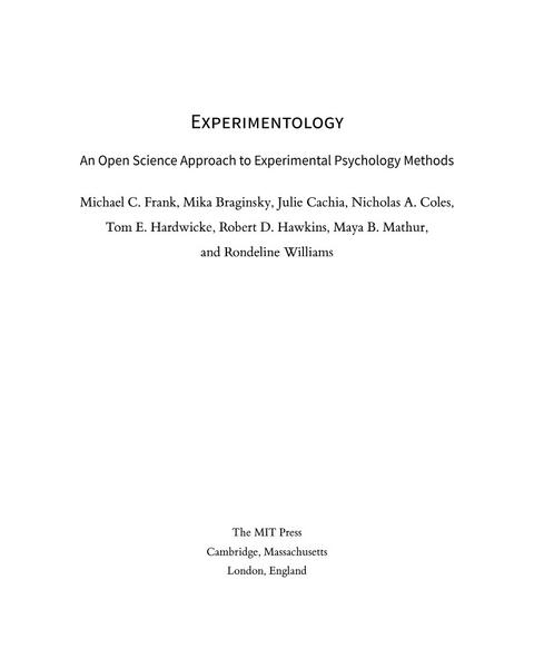 Experimentology An Open Science Approach To Experimental Psychology Methods (Fran...