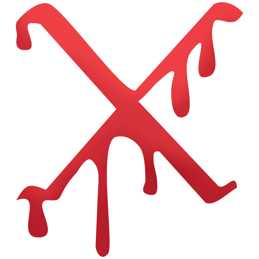 The rune Gebo, bright red and  dripping blood.