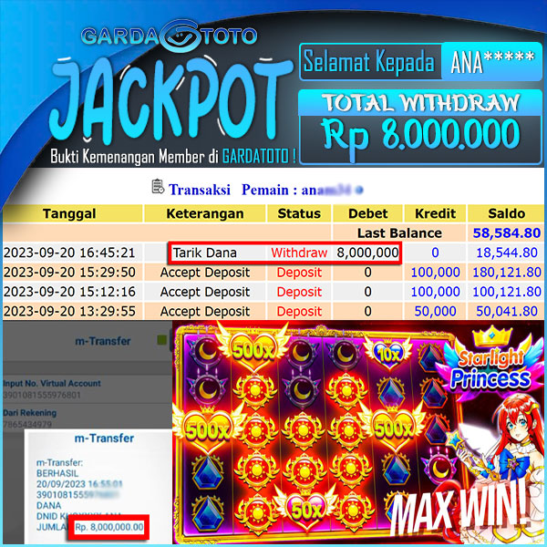 JACKPOT SLOT MAIN DI SLOT STARLIGHT PRINCESS WD Rp 8.000.000,- DIBAYAR LUNAS