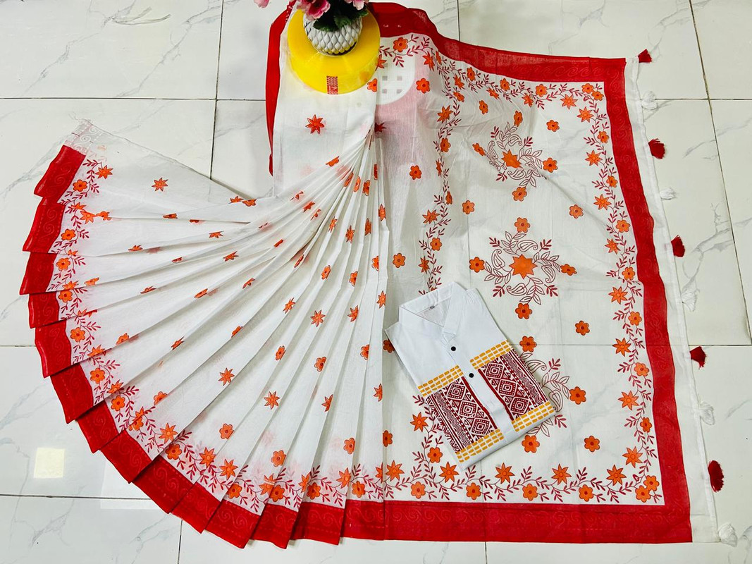 Half Silk Sharee and Cotton Panjabi Couple Set