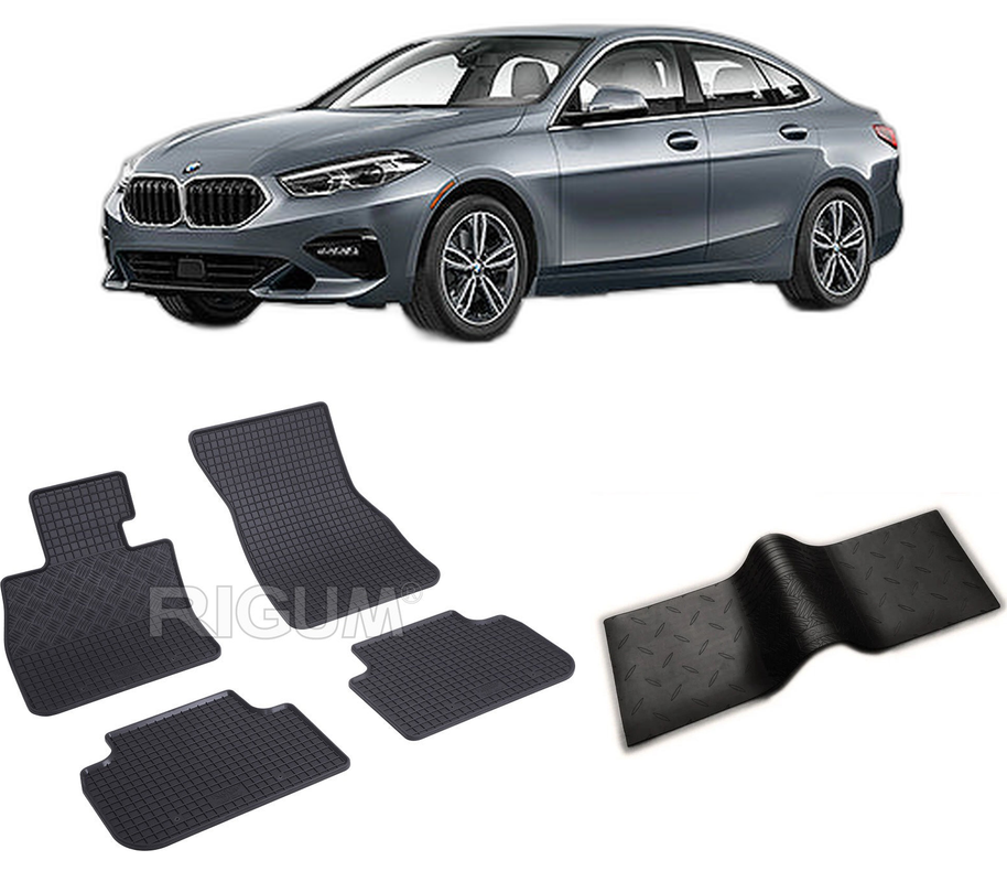 Set covorase auto BMW SERIA 2 F44 din 03.2020-PREZENT, cu covoras tunel median, CAROSERIE GRAN COUPÉ, Presuri cauciuc 100%, compatibil cu autoturismul BMW SERIA 2 F44, Rigum