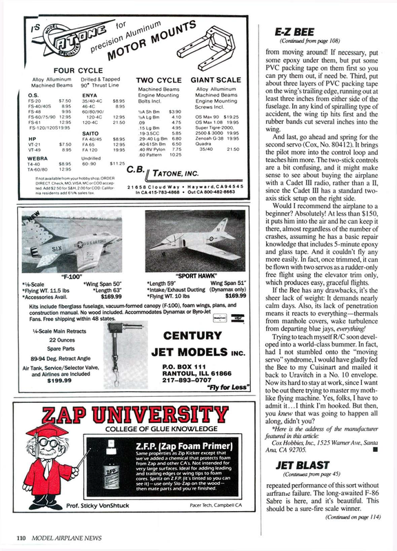 COX R/C E-Z Bee On Cover Of Model Airplane News Magazine (1988 - December Issue)... 1988-12-Model-Airplane-News-COX-E-Z-Bee-10of10