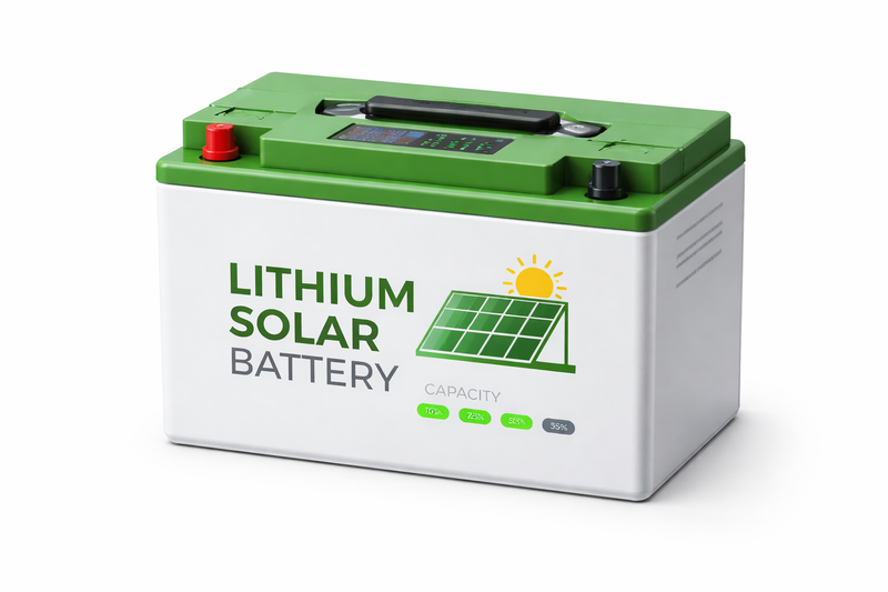 Lithium solar battery for energy storage in home and commercial solar power systems.