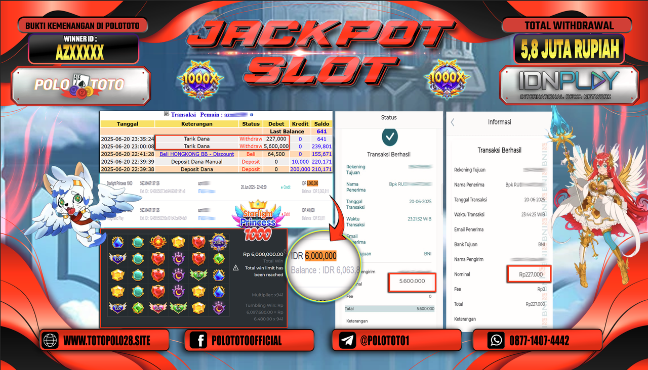 POLOTOTO JACKPOT SLOT STARLIGHT PRINCESS 1000 Rp.5.827.000,-
