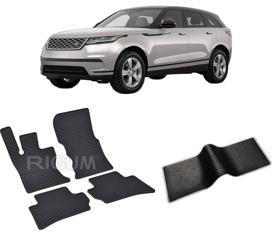 Set covorase auto LAND ROVER RANGE ROVER VELAR din 09.2017-PREZENT, cu covoras tunel median, CAROSERIE SUV, Presuri cauciuc 100%, compatibil cu autoturismul LAND ROVER RANGE ROVER VELAR, Rigum