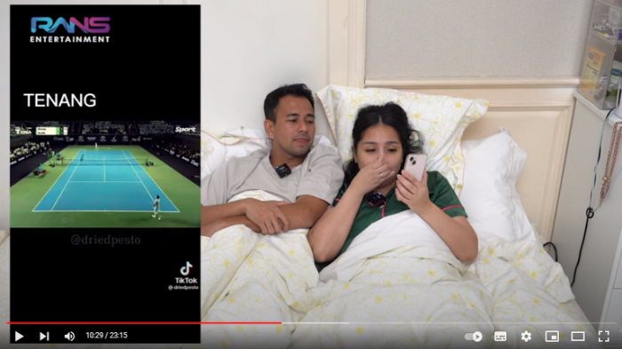 Reaksi Nagita videonya saat meneriaki Raffi Ahmad dari atas lapangan tenis viral.