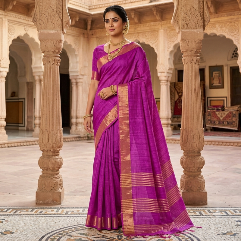 Women's Premium Gheecha Silk Saree with Unstitched Blouse Piece