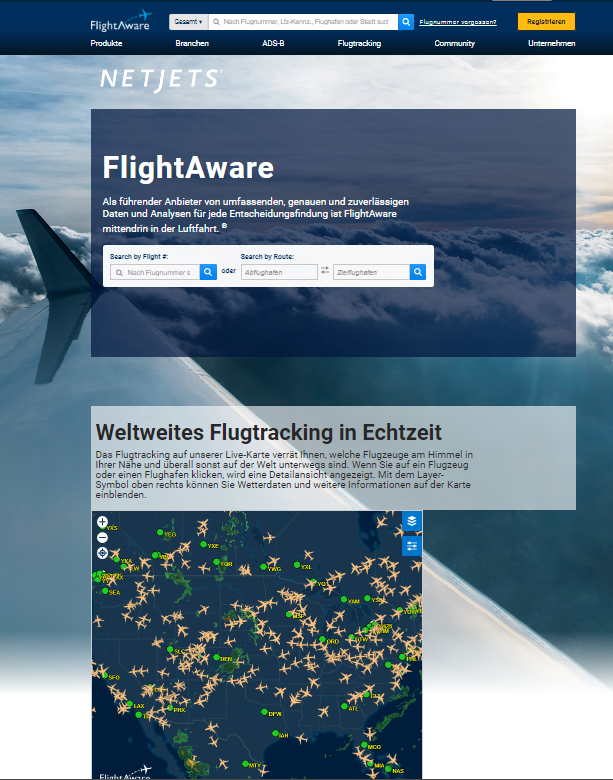 FlightAware-Webseite