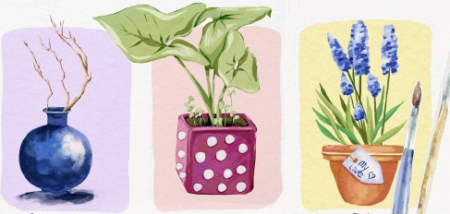 Gouache Plants in Pots in Procreate – Digital Floral Illustration + free brushes