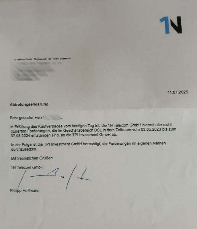 Abtretung 1N Telecom GmbH