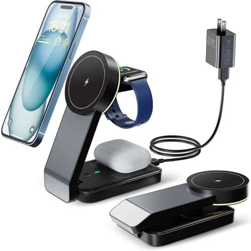 Amazon: Multicargador Mag Safe inalámbrico 3 en 1 con luz para múltiples dispositivos Apple, iPhone 15/14/13/12 Series, Apple Watch, Airpods