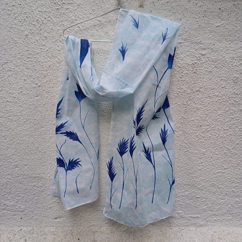 Blue Breeze Fabric Painted Cotton Stole