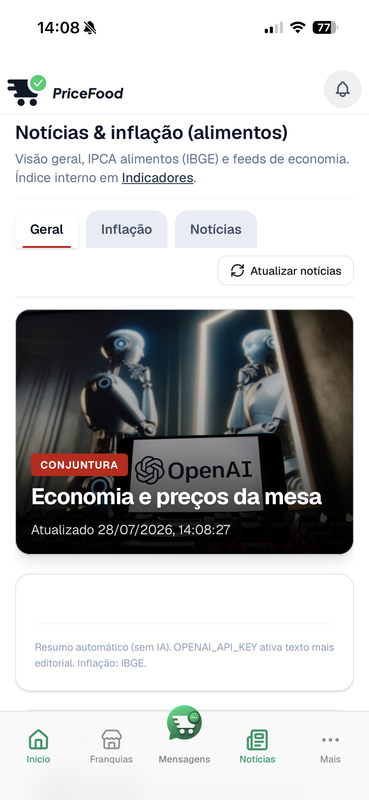 Página de Notícias e inflação