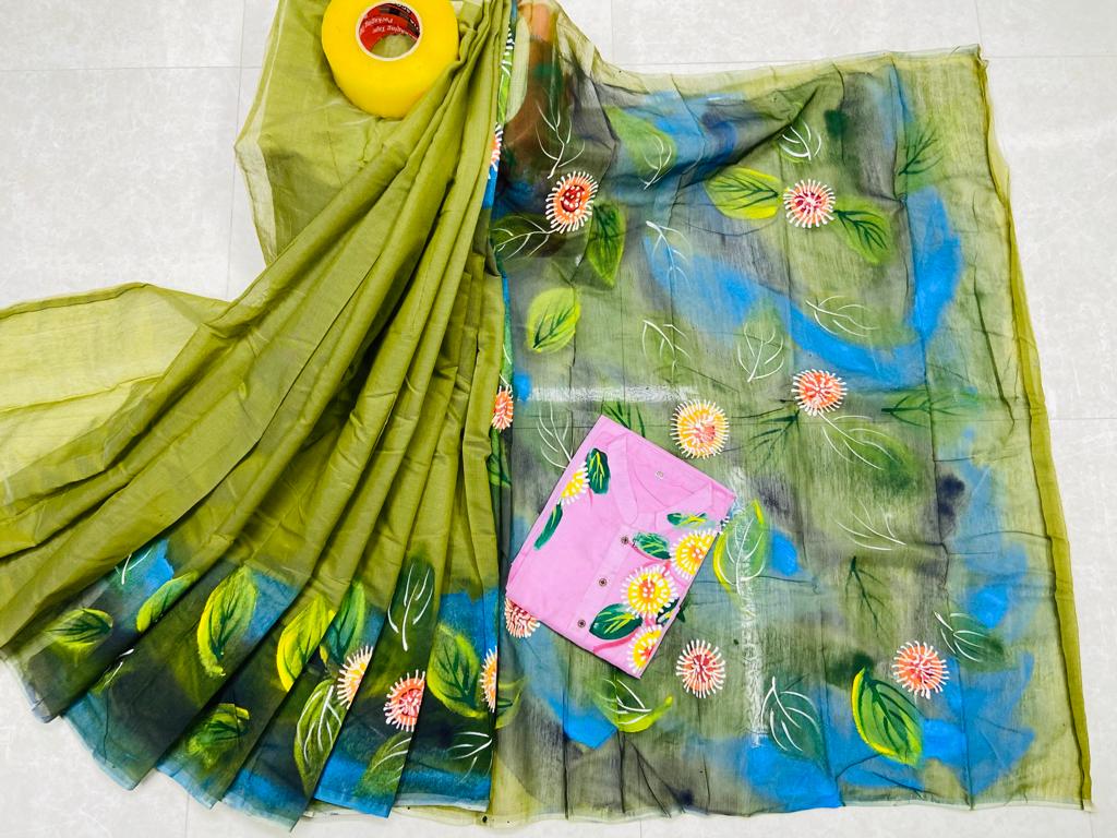 Hand Print Sharee Panjabi Couple Set