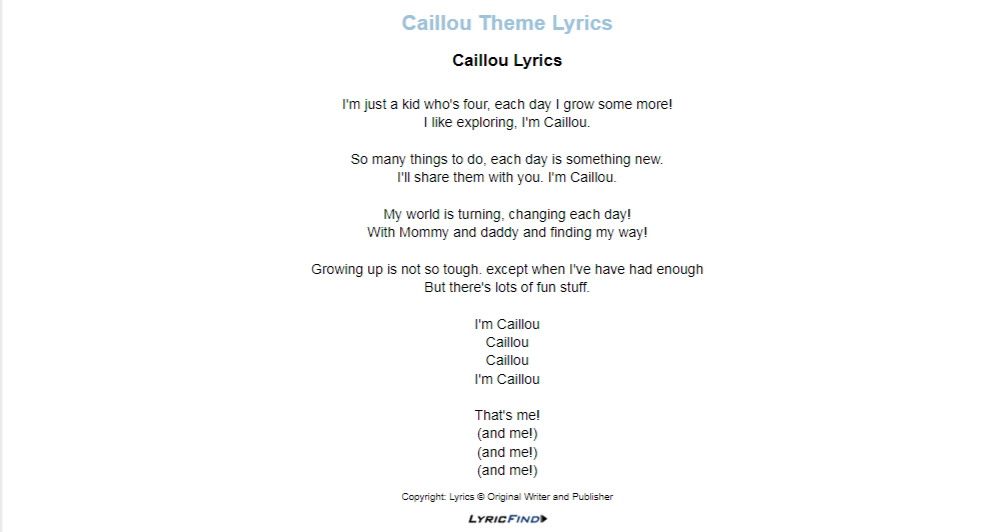  Caillou theme song lyrics