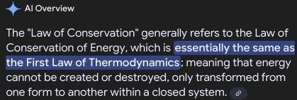 The Law of Conservation is the 1st Law of Thermodynamics