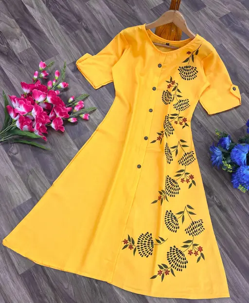 Fashionable Cotton Slub Dijital Print Anarkali Kurti For Women Color 8 (R108)