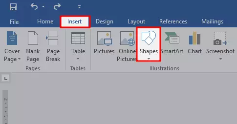 menu insert shape untuk memasukkan garis