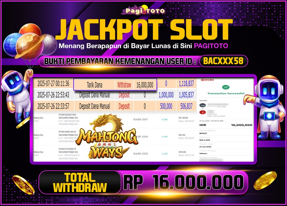 HAPPY JACKPOT MEMBER PAGITOTO SLOT MAHJONG WAYS 1000 Rp 16.000.000-, - LUNAS