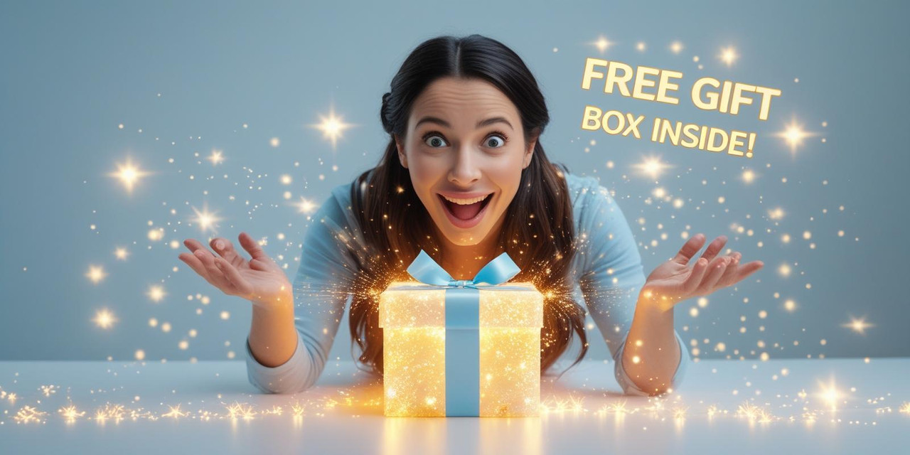 Happy woman with free gift box